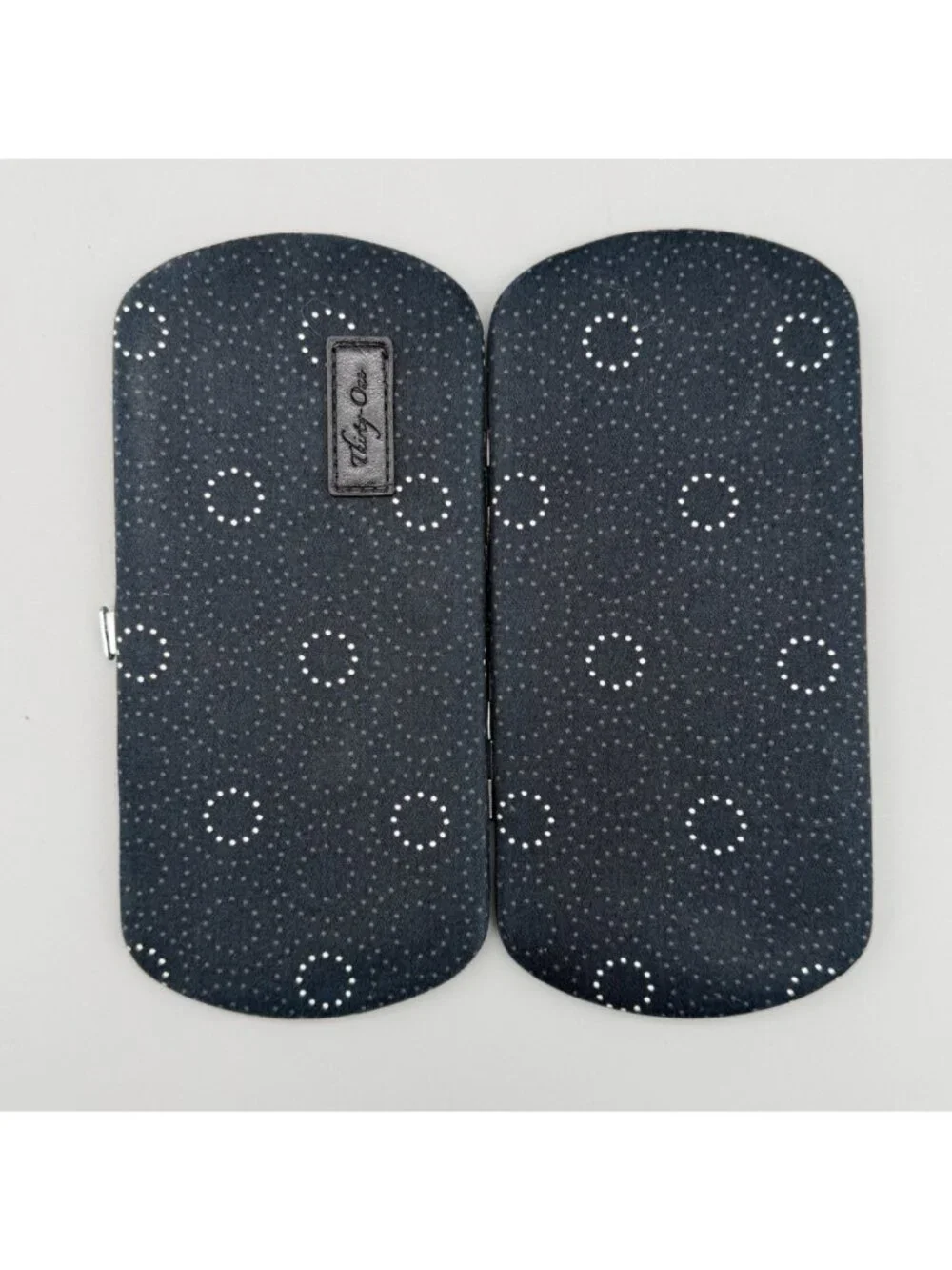 Thirty-One Black Hard Case Wallet White Dot Circle Design Snap Closure Clutch